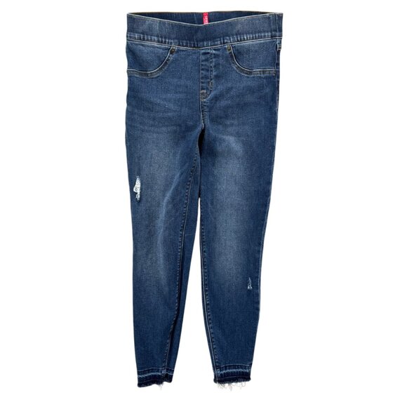 SPANX Ankle Jeans Jeggings Womens Blue Stretch Distressed Denim Pull On Size S - Picture 1 of 14